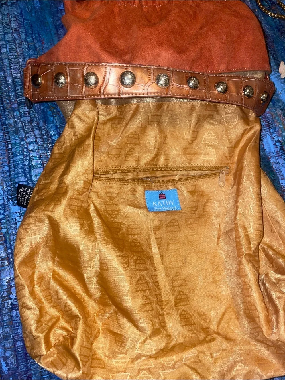 Kathy Van Zeeland Orange Studded Shoulder Bag